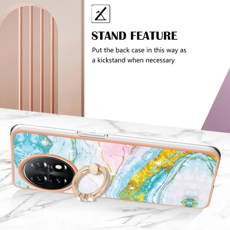 For OnePlus 11 Electroplating Marble IMD TPU Phone Case with Ring Holder(Green 004) - OnePlus Cases by buy2fix | Online Shopping UK | buy2fix