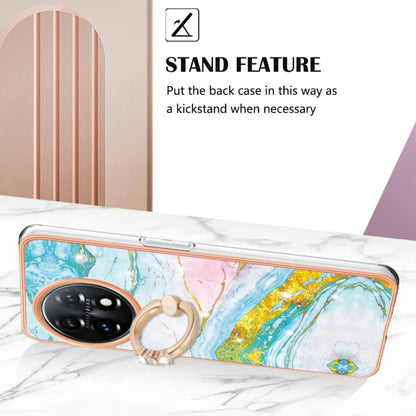 For OnePlus 11 Electroplating Marble IMD TPU Phone Case with Ring Holder(Green 004) - OnePlus Cases by buy2fix | Online Shopping UK | buy2fix