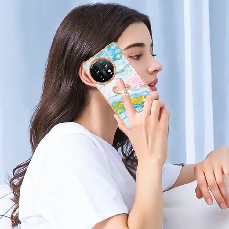 For OnePlus 11 Electroplating Marble IMD TPU Phone Case with Ring Holder(Green 004) - OnePlus Cases by buy2fix | Online Shopping UK | buy2fix