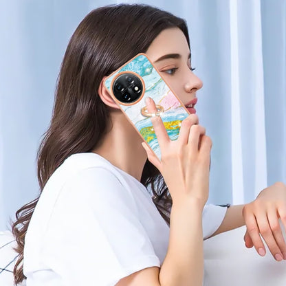 For OnePlus 11 Electroplating Marble IMD TPU Phone Case with Ring Holder(Green 004) - OnePlus Cases by buy2fix | Online Shopping UK | buy2fix
