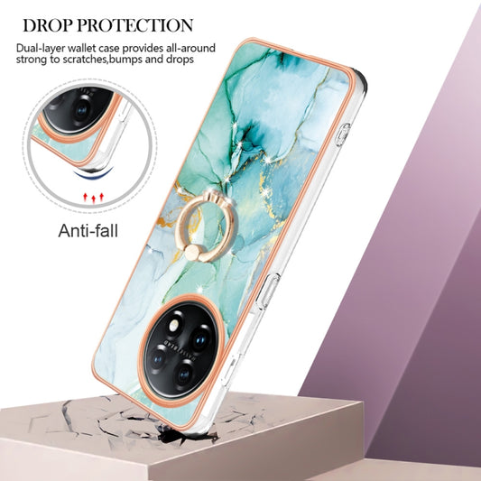 For OnePlus 11 Electroplating Marble IMD TPU Phone Case with Ring Holder(Green 003) - OnePlus Cases by buy2fix | Online Shopping UK | buy2fix