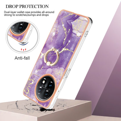 For OnePlus 11 Electroplating Marble IMD TPU Phone Case with Ring Holder(Purple 002) - OnePlus Cases by buy2fix | Online Shopping UK | buy2fix