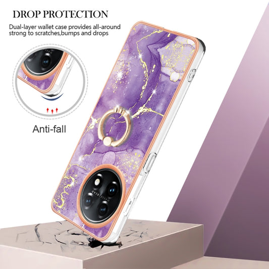 For OnePlus 11 Electroplating Marble IMD TPU Phone Case with Ring Holder(Purple 002) - OnePlus Cases by buy2fix | Online Shopping UK | buy2fix