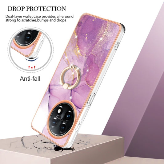 For OnePlus 11 Electroplating Marble IMD TPU Phone Case with Ring Holder(Purple 001) - OnePlus Cases by buy2fix | Online Shopping UK | buy2fix