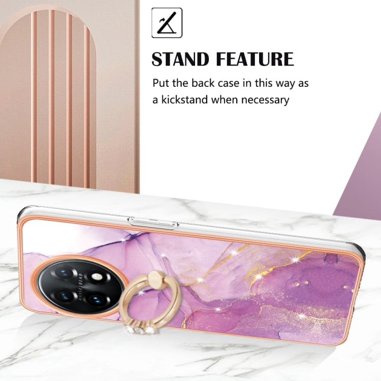 For OnePlus 11 Electroplating Marble IMD TPU Phone Case with Ring Holder(Purple 001) - OnePlus Cases by buy2fix | Online Shopping UK | buy2fix