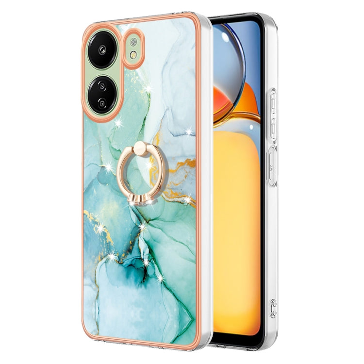 For Xiaomi Redmi 13C 4G Electroplating Marble IMD TPU Phone Case with Ring Holder(Green 003) by buy2fix