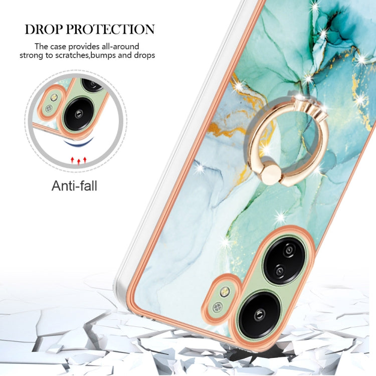 For Xiaomi Redmi 13C 4G Electroplating Marble IMD TPU Phone Case with Ring Holder(Green 003) by buy2fix