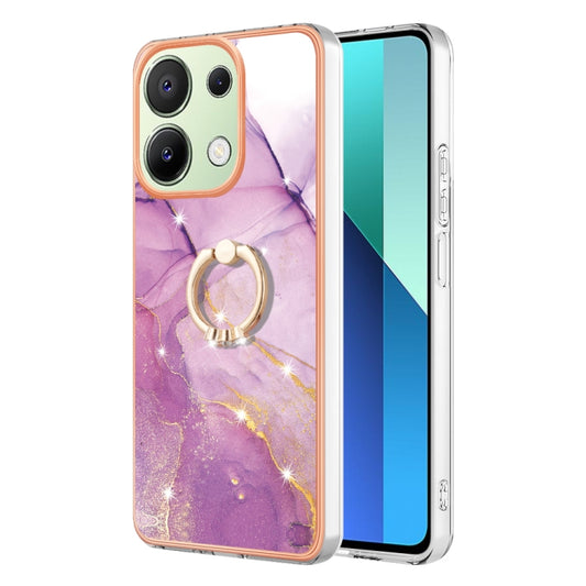 For Xiaomi Redmi Note 13 4G Global Electroplating Marble IMD TPU Phone Case with Ring Holder(Purple 001) - Xiaomi Cases by buy2fix | Online Shopping UK | buy2fix