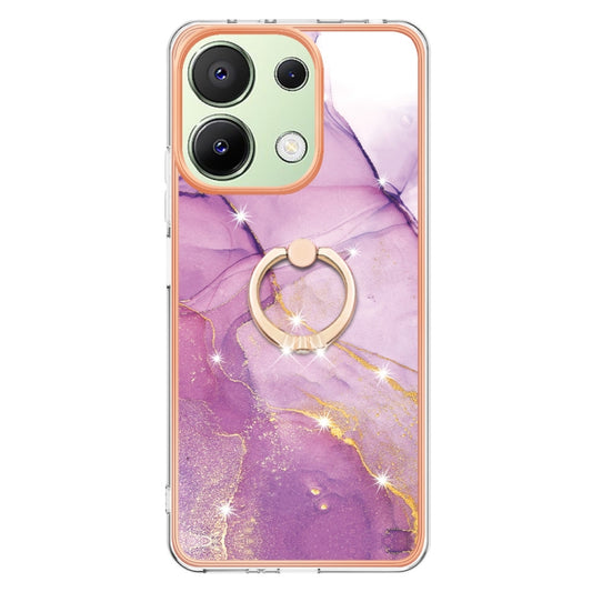 For Xiaomi Redmi Note 13 4G Global Electroplating Marble IMD TPU Phone Case with Ring Holder(Purple 001) - Xiaomi Cases by buy2fix | Online Shopping UK | buy2fix