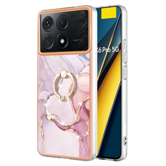 For Xiaomi Poco X6 Pro / Redmi K70E Electroplating Marble IMD TPU Phone Case with Ring Holder(Rose Gold 005) - Xiaomi Cases by buy2fix | Online Shopping UK | buy2fix