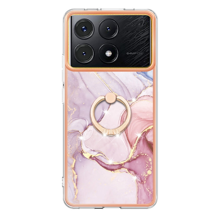 For Xiaomi Poco X6 Pro / Redmi K70E Electroplating Marble IMD TPU Phone Case with Ring Holder(Rose Gold 005) - Xiaomi Cases by buy2fix | Online Shopping UK | buy2fix