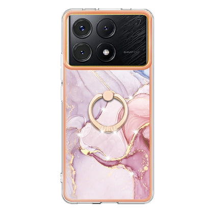 For Xiaomi Poco X6 Pro / Redmi K70E Electroplating Marble IMD TPU Phone Case with Ring Holder(Rose Gold 005) - Xiaomi Cases by buy2fix | Online Shopping UK | buy2fix