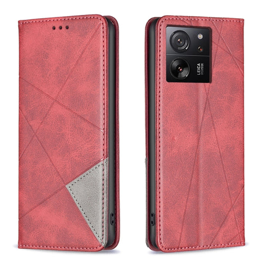 For Xiaomi 13T / 13T Pro / Redmi K60 Ultra Rhombus Texture Magnetic Leather Phone Case(Red) - Xiaomi Cases by buy2fix | Online Shopping UK | buy2fix