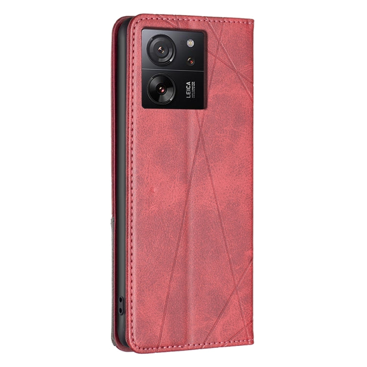 For Xiaomi 13T / 13T Pro / Redmi K60 Ultra Rhombus Texture Magnetic Leather Phone Case(Red) - Xiaomi Cases by buy2fix | Online Shopping UK | buy2fix