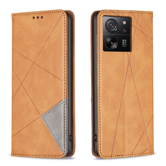 For Xiaomi 13T / 13T Pro / Redmi K60 Ultra Rhombus Texture Magnetic Leather Phone Case(Yellow) - Xiaomi Cases by buy2fix | Online Shopping UK | buy2fix