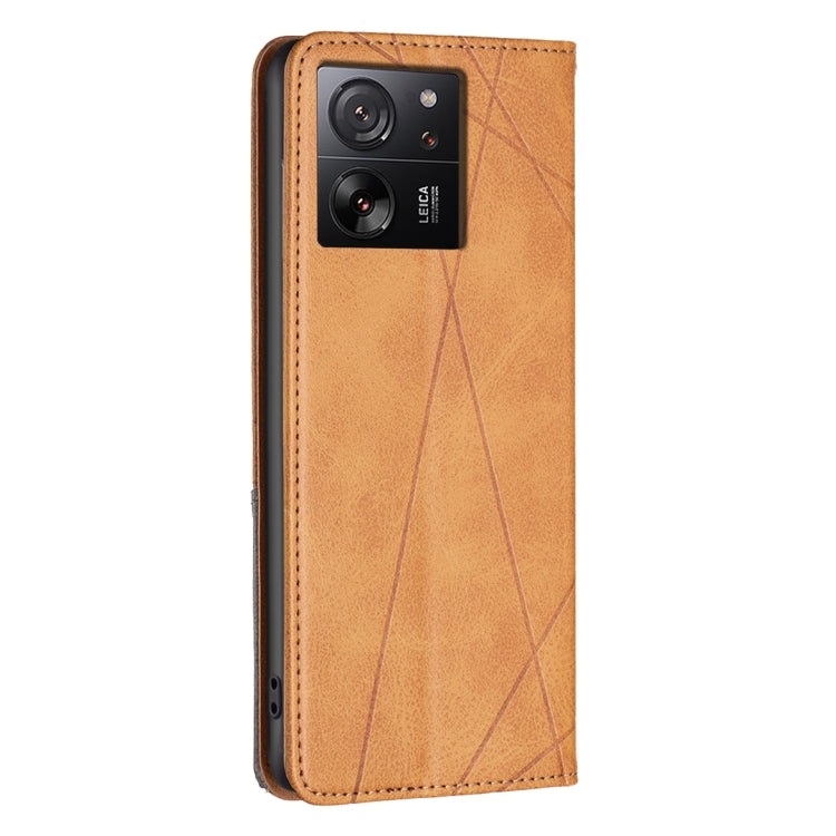 For Xiaomi 13T / 13T Pro / Redmi K60 Ultra Rhombus Texture Magnetic Leather Phone Case(Yellow) - Xiaomi Cases by buy2fix | Online Shopping UK | buy2fix