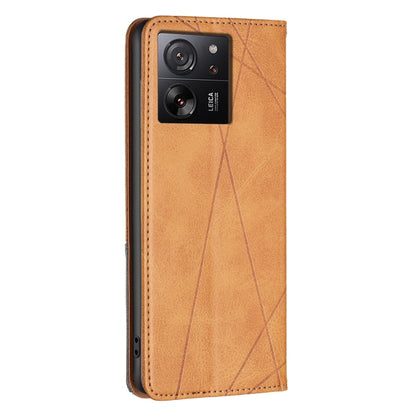 For Xiaomi 13T / 13T Pro / Redmi K60 Ultra Rhombus Texture Magnetic Leather Phone Case(Yellow) - Xiaomi Cases by buy2fix | Online Shopping UK | buy2fix