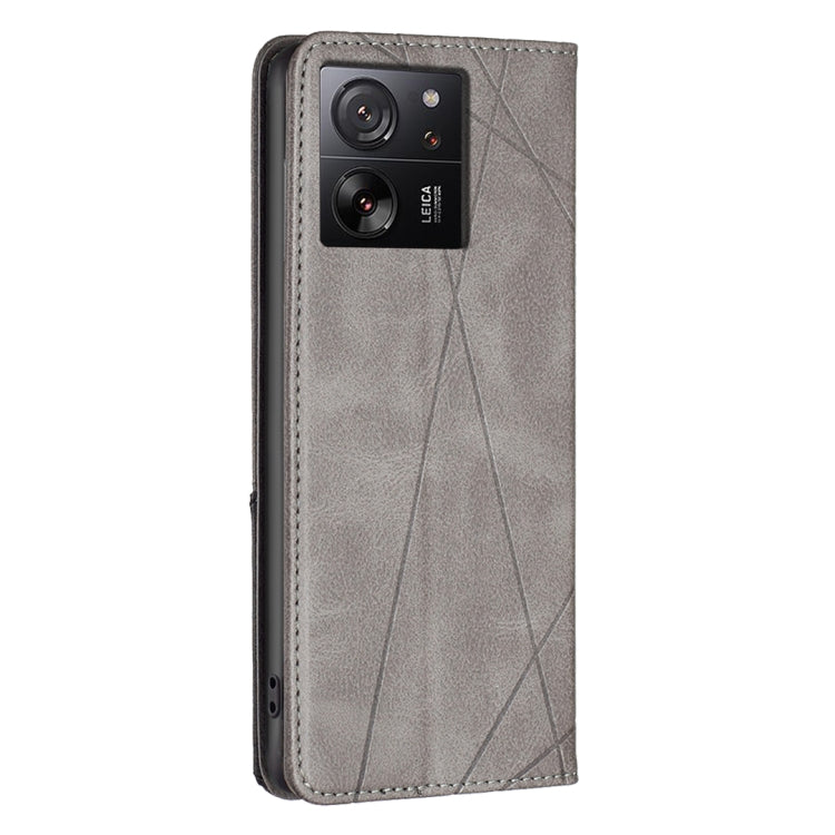 For Xiaomi 13T / 13T Pro / Redmi K60 Ultra Rhombus Texture Magnetic Leather Phone Case(Grey) - Xiaomi Cases by buy2fix | Online Shopping UK | buy2fix