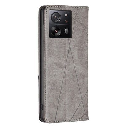 For Xiaomi 13T / 13T Pro / Redmi K60 Ultra Rhombus Texture Magnetic Leather Phone Case(Grey) - Xiaomi Cases by buy2fix | Online Shopping UK | buy2fix