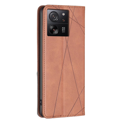 For Xiaomi 13T / 13T Pro / Redmi K60 Ultra Rhombus Texture Magnetic Leather Phone Case(Brown) - Xiaomi Cases by buy2fix | Online Shopping UK | buy2fix