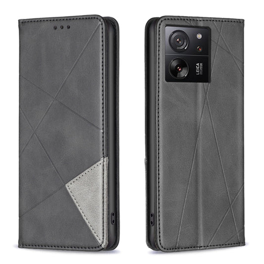 For Xiaomi 13T / 13T Pro / Redmi K60 Ultra Rhombus Texture Magnetic Leather Phone Case(Black) - Xiaomi Cases by buy2fix | Online Shopping UK | buy2fix