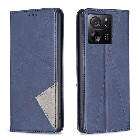 For Xiaomi 13T / 13T Pro / Redmi K60 Ultra Rhombus Texture Magnetic Leather Phone Case(Blue) - Xiaomi Cases by buy2fix | Online Shopping UK | buy2fix