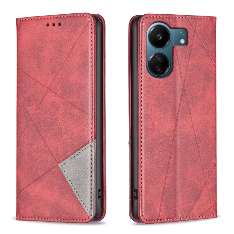 For Xiaomi Redmi 13C Rhombus Texture Magnetic Leather Phone Case(Red) by buy2fix