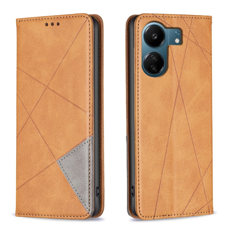 For Xiaomi Redmi 13C Rhombus Texture Magnetic Leather Phone Case(Yellow) by buy2fix