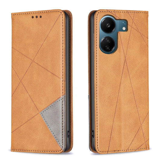 For Xiaomi Redmi 13C Rhombus Texture Magnetic Leather Phone Case(Yellow) by buy2fix