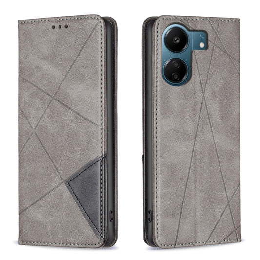 For Xiaomi Redmi 13C Rhombus Texture Magnetic Leather Phone Case(Grey) by buy2fix
