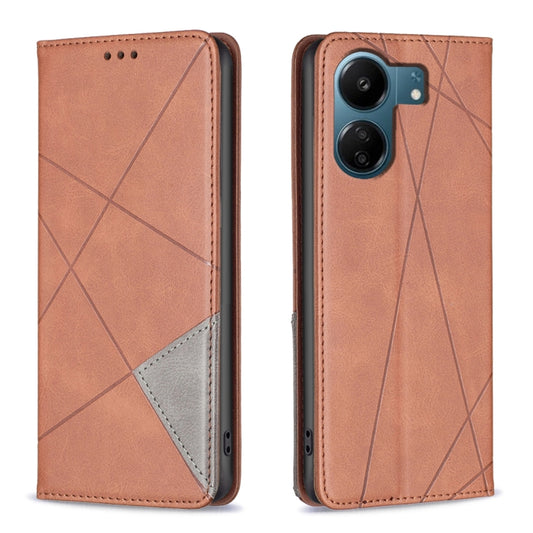 For Xiaomi Redmi 13C Rhombus Texture Magnetic Leather Phone Case(Brown) by buy2fix