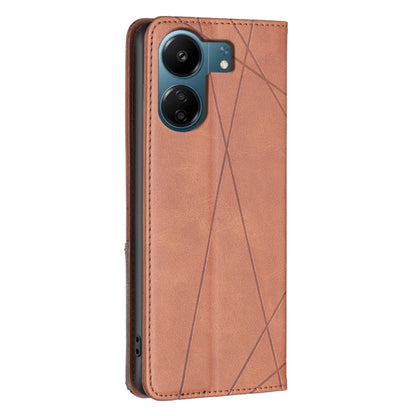 For Xiaomi Redmi 13C Rhombus Texture Magnetic Leather Phone Case(Brown) by buy2fix