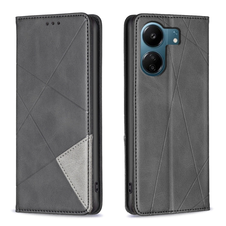 For Xiaomi Redmi 13C Rhombus Texture Magnetic Leather Phone Case(Black) by buy2fix