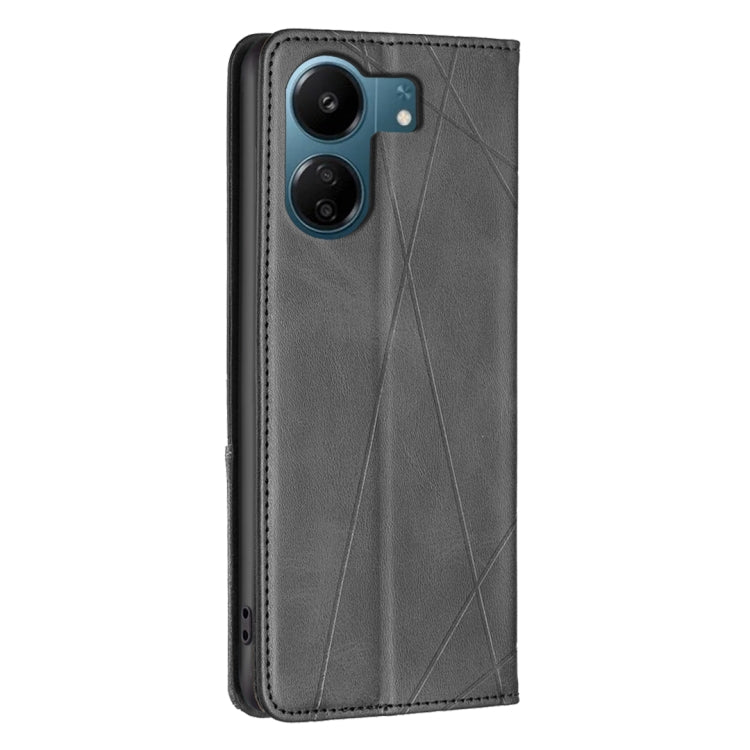 For Xiaomi Redmi 13C Rhombus Texture Magnetic Leather Phone Case(Black) by buy2fix