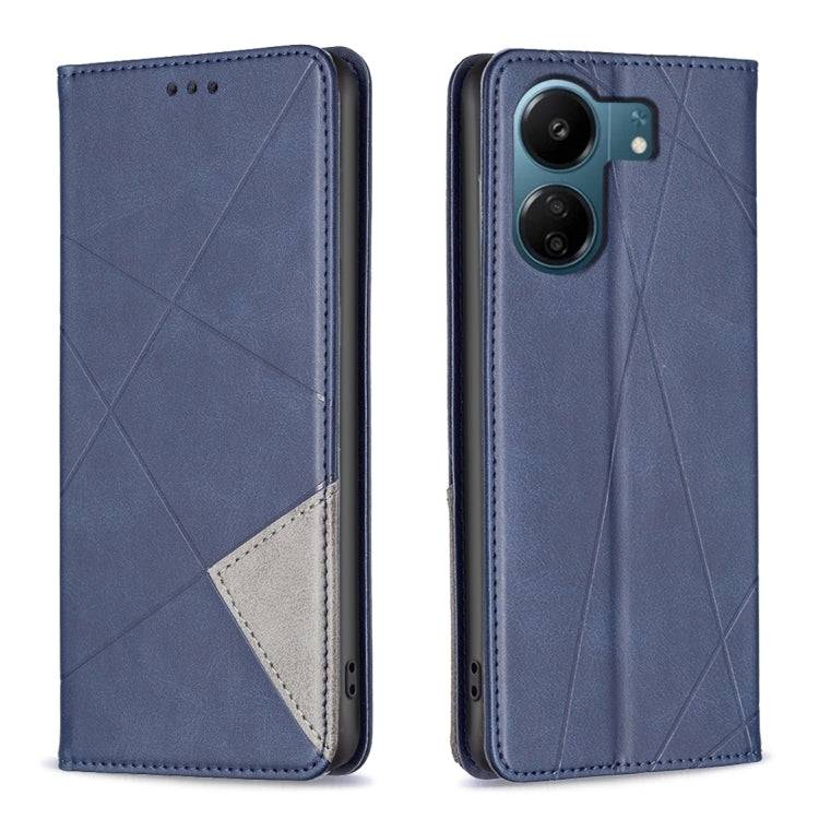 For Xiaomi Redmi 13C Rhombus Texture Magnetic Leather Phone Case(Blue) by buy2fix