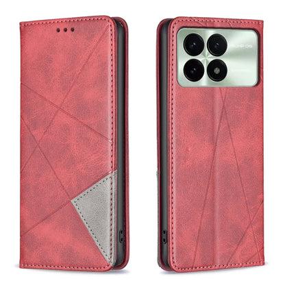 For Xiaomi Redmi K70 / K70 Pro Rhombus Texture Magnetic Leather Phone Case(Red) - Xiaomi Cases by buy2fix | Online Shopping UK | buy2fix