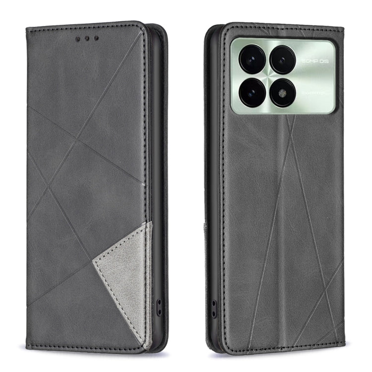 For Xiaomi Redmi K70 / K70 Pro Rhombus Texture Magnetic Leather Phone Case(Black) - Xiaomi Cases by buy2fix | Online Shopping UK | buy2fix