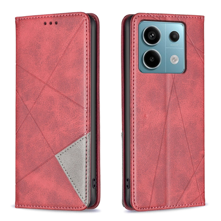 For Xiaomi Redmi Note 13 Pro 4G Global Rhombus Texture Magnetic Leather Phone Case(Red) - Xiaomi Cases by buy2fix | Online Shopping UK | buy2fix