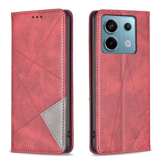 For Xiaomi Redmi Note 13 Pro 4G Global Rhombus Texture Magnetic Leather Phone Case(Red) - Xiaomi Cases by buy2fix | Online Shopping UK | buy2fix