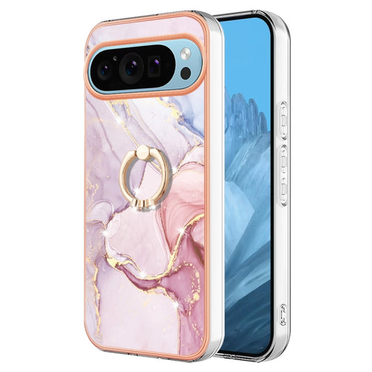 For Google Pixel 9 / 9 Pro Electroplating Marble IMD TPU Phone Case with Ring Holder(Rose Gold 005) by buy2fix