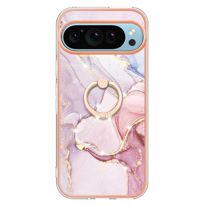 For Google Pixel 9 / 9 Pro Electroplating Marble IMD TPU Phone Case with Ring Holder(Rose Gold 005) by buy2fix