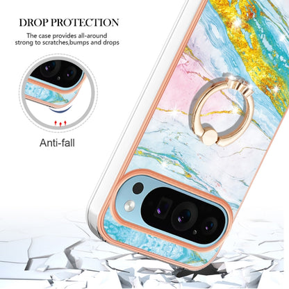 For Google Pixel 9 / 9 Pro Electroplating Marble IMD TPU Phone Case with Ring Holder(Green 004) by buy2fix