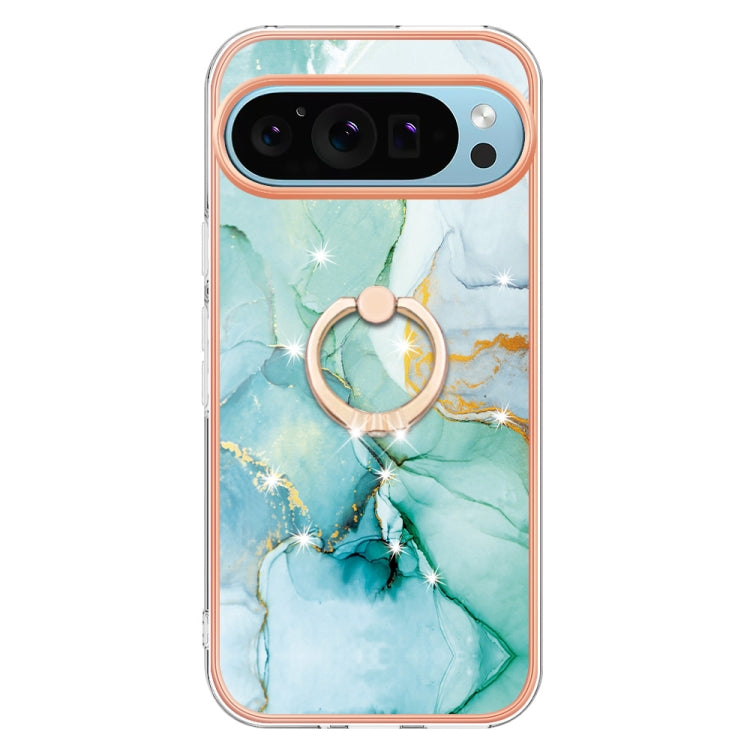 For Google Pixel 9 / 9 Pro Electroplating Marble IMD TPU Phone Case with Ring Holder(Green 003) by buy2fix