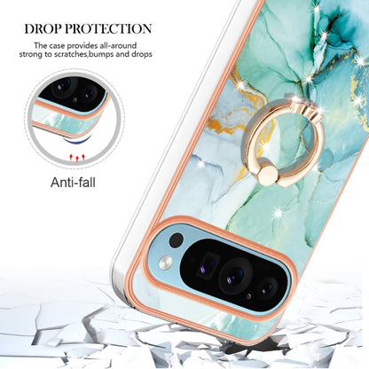 For Google Pixel 9 / 9 Pro Electroplating Marble IMD TPU Phone Case with Ring Holder(Green 003) by buy2fix
