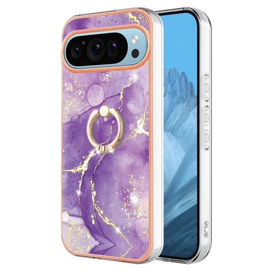 For Google Pixel 9 / 9 Pro Electroplating Marble IMD TPU Phone Case with Ring Holder(Purple 002) by buy2fix