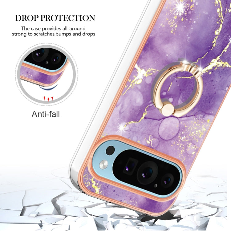 For Google Pixel 9 / 9 Pro Electroplating Marble IMD TPU Phone Case with Ring Holder(Purple 002) by buy2fix