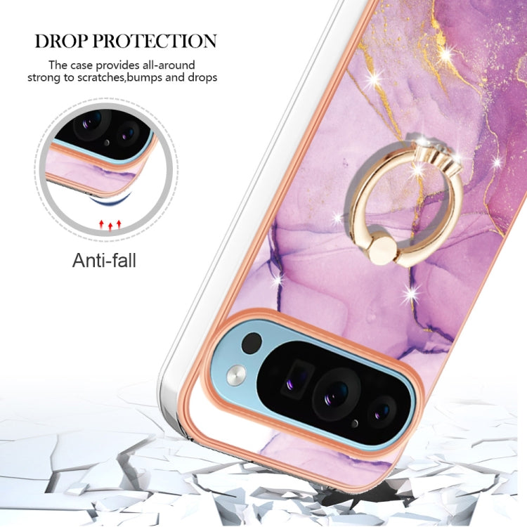 For Google Pixel 9 / 9 Pro Electroplating Marble IMD TPU Phone Case with Ring Holder(Purple 001) by buy2fix