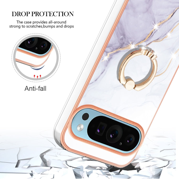 For Google Pixel 9 Pro XL Electroplating Marble IMD TPU Phone Case with Ring Holder(White 006) - Google Cases by buy2fix | Online Shopping UK | buy2fix