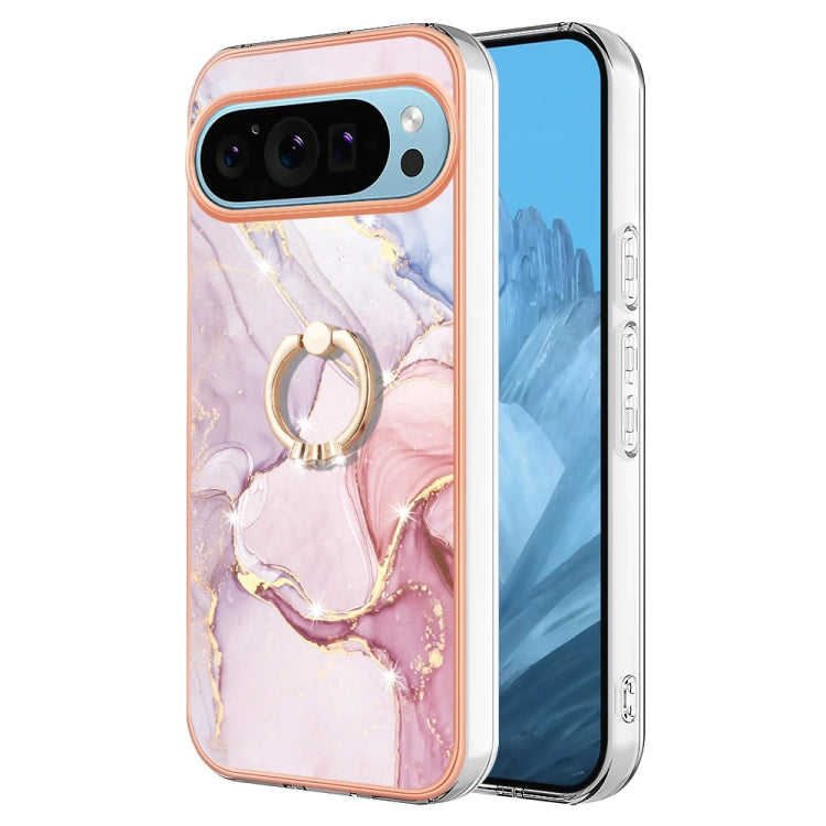 For Google Pixel 9 Pro XL Electroplating Marble IMD TPU Phone Case with Ring Holder(Rose Gold 005) by buy2fix