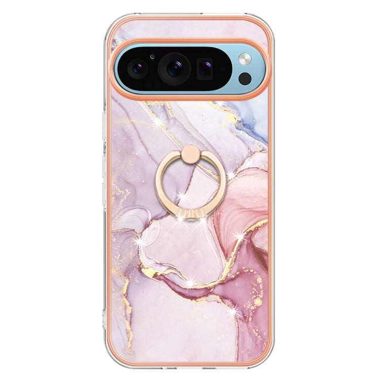 For Google Pixel 9 Pro XL Electroplating Marble IMD TPU Phone Case with Ring Holder(Rose Gold 005) by buy2fix